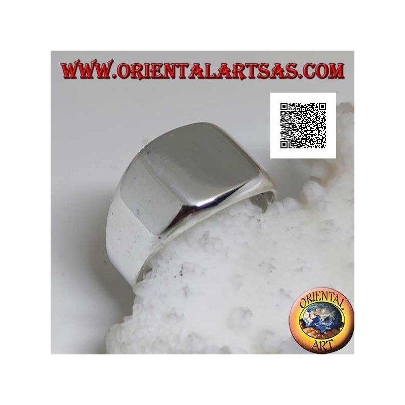 Anello in argento liscio con quadrato smussato arrotondato liscio (grande - 12 mm)