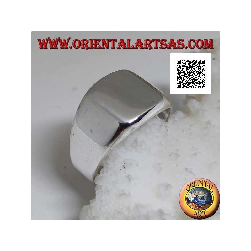 Anello in argento liscio con quadrato smussato arrotondato liscio (grande - 12 mm)