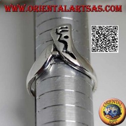 Boomerang-shaped silver ring with openwork decoration