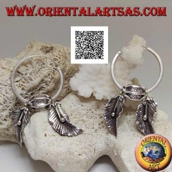 Silberne Creolen (Karen) mit hängenden Blättern mit orientalischen Früchten (alchechengi)