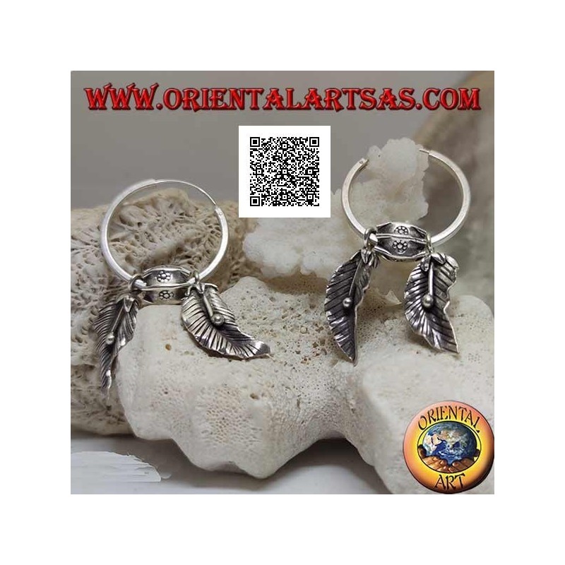 Silberne Creolen (Karen) mit hängenden Blättern mit orientalischen Früchten (alchechengi)