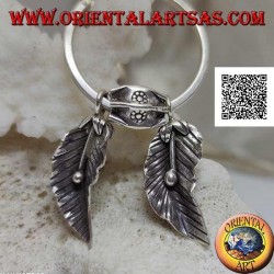 Silver hoop earrings (Karen) with hanging leaves with oriental fruit (alchechengi)