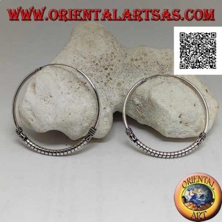 Orecchini in argento, cerchio lavorato dischi spessi tra serpentina e intrecci, 45 mm