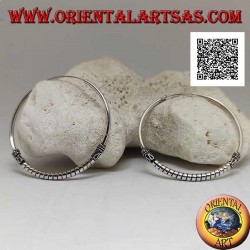 Silver earrings, circle worked with thick discs between serpentine and intertwining, 45 mm