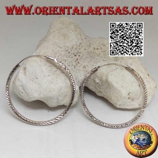 45 mm diamond worked silver circle earrings.