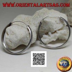 Silver earrings with large convex circle with 50 mm engraved broken lines