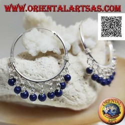 Silver hoop earrings with interlacing and 30 mm lapis lazuli pendant balls