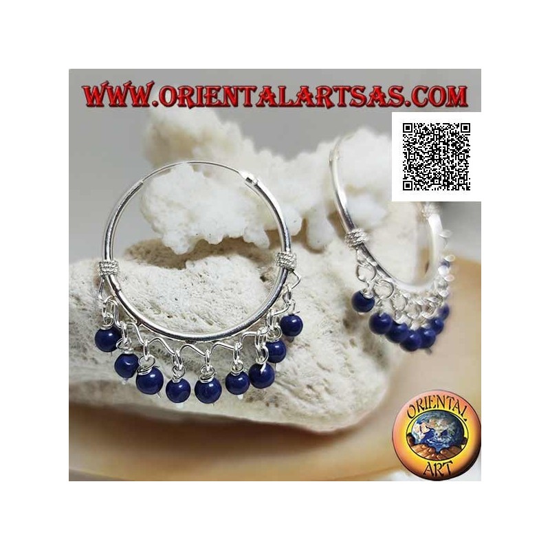Créoles en argent avec entrelacement et pendentif boules lapis lazuli 30 mm
