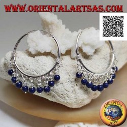 Silver hoop earrings with interlacing and 30 mm lapis lazuli pendant balls