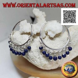 Silver hoop earrings with interlacing and 30 mm lapis lazuli pendant balls