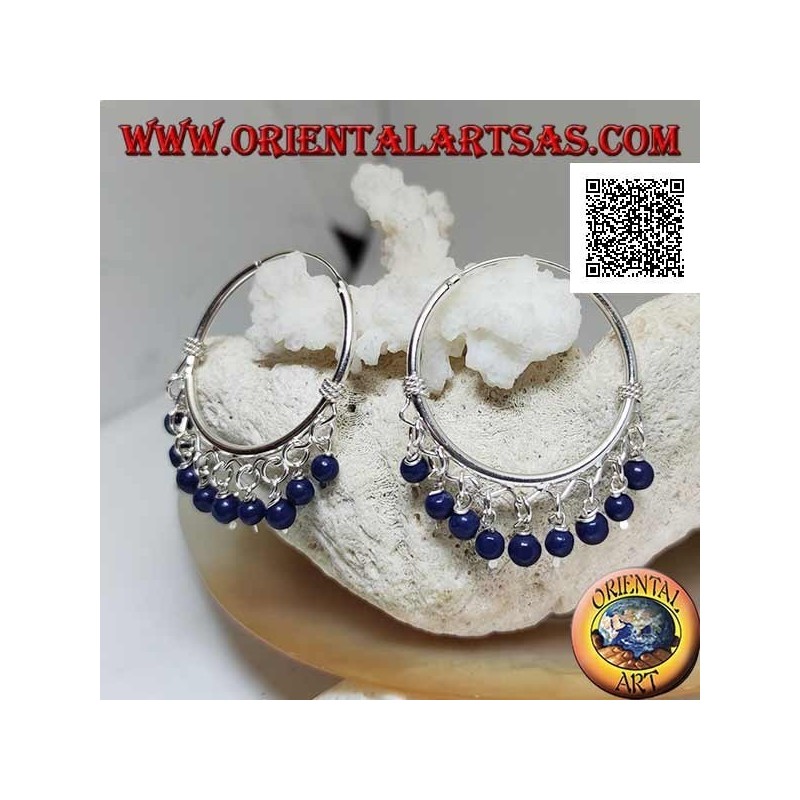 Pendientes de aro de plata con entrelazado y bolas colgantes de lapislázuli de 30 mm