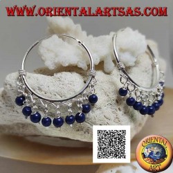 Créoles en argent avec entrelacement et pendentif boules lapis lazuli 30 mm