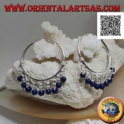 Créoles en argent avec entrelacement et pendentif boules lapis lazuli 30 mm