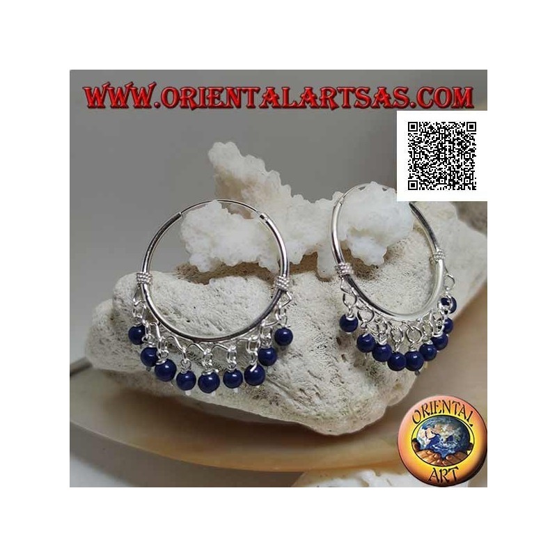 Pendientes de aro de plata con entrelazado y bolas colgantes de lapislázuli de 30 mm