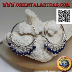 Pendientes de aro de plata con entrelazado y bolas colgantes de lapislázuli de 30 mm