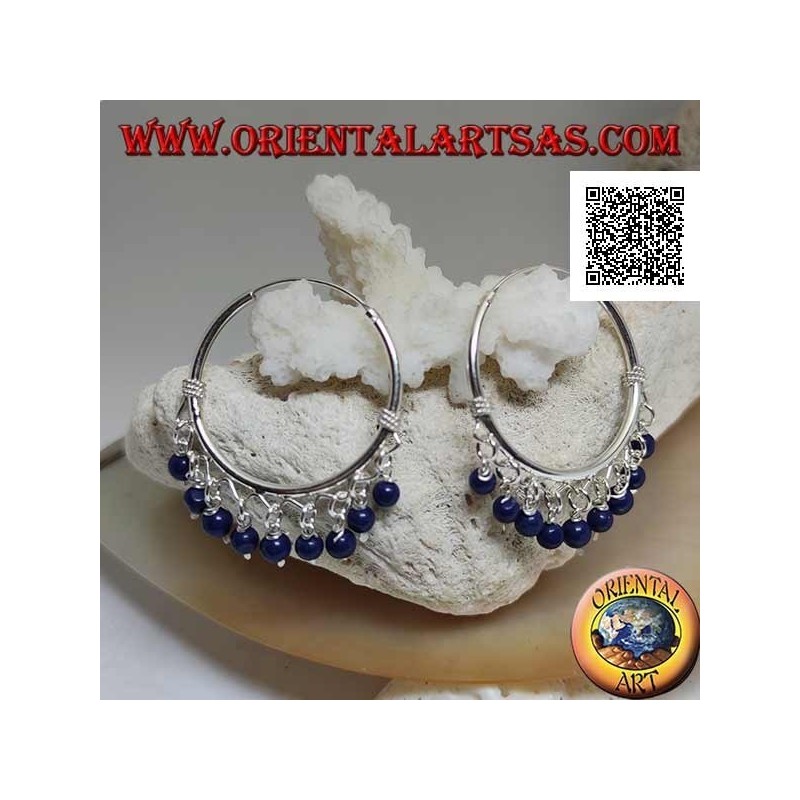 Pendientes de aro de plata con entrelazado y bolas colgantes de lapislázuli de 30 mm