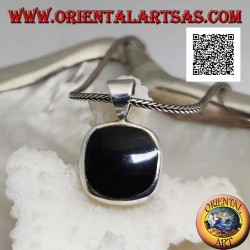 Silver pendant with rounded square onyx set flush with the edge on a smooth frame