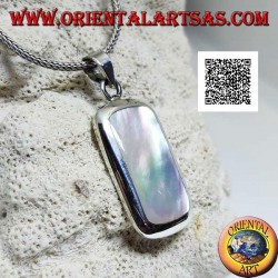 Silver pendant with round rectangular mother-of-pearl set flush with the edge on a smooth frame
