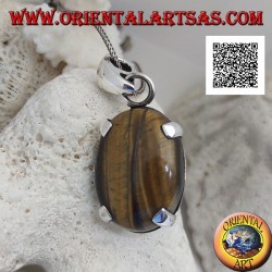 Silver pendant with large oval cabochon tiger eye set in a simple setting