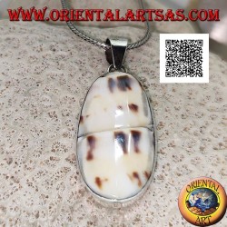 Silver pendant with part of fossil marine gastropod (shell / conch) flush on smooth setting
