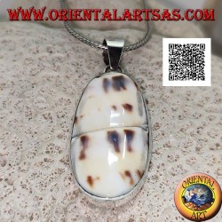 Silver pendant with part of fossil marine gastropod (shell / conch) flush on smooth setting