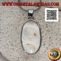 Silberanhänger mit einem Teil der fossilen Meeresschnecke (Muschel / Muschel) bündig bei glatter Einstellung