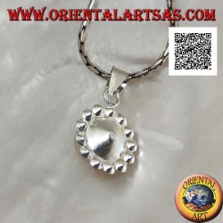 Silver flower pendant with central white pearl surrounded by small white zircons