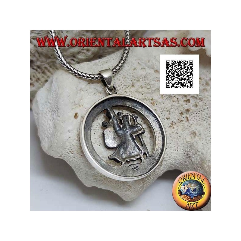 Pendentif en argent, Saint Christophe dans le cercle avec inscription sacrée en latin en relief