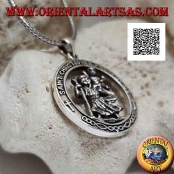 Ciondolo in argento, San Cristoforo nel cerchio con scritta sacra in latino in rilievo
