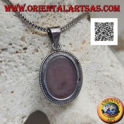 Silver pendant with rhodonite (Tanzania) oval surrounded by weaving