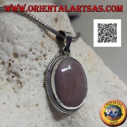 Silver pendant with rhodonite (Tanzania) oval surrounded by weaving