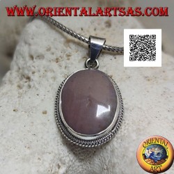 Silberanhänger mit Rhodonit (Tansania) oval, umgeben von Webart