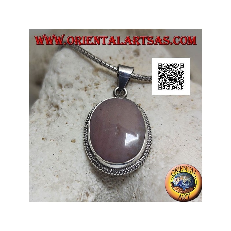 Pendentif en argent avec rhodonite (Tanzanie) ovale entouré de tissage