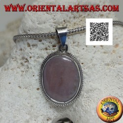 Silver pendant with rhodonite (Tanzania) oval surrounded by weaving