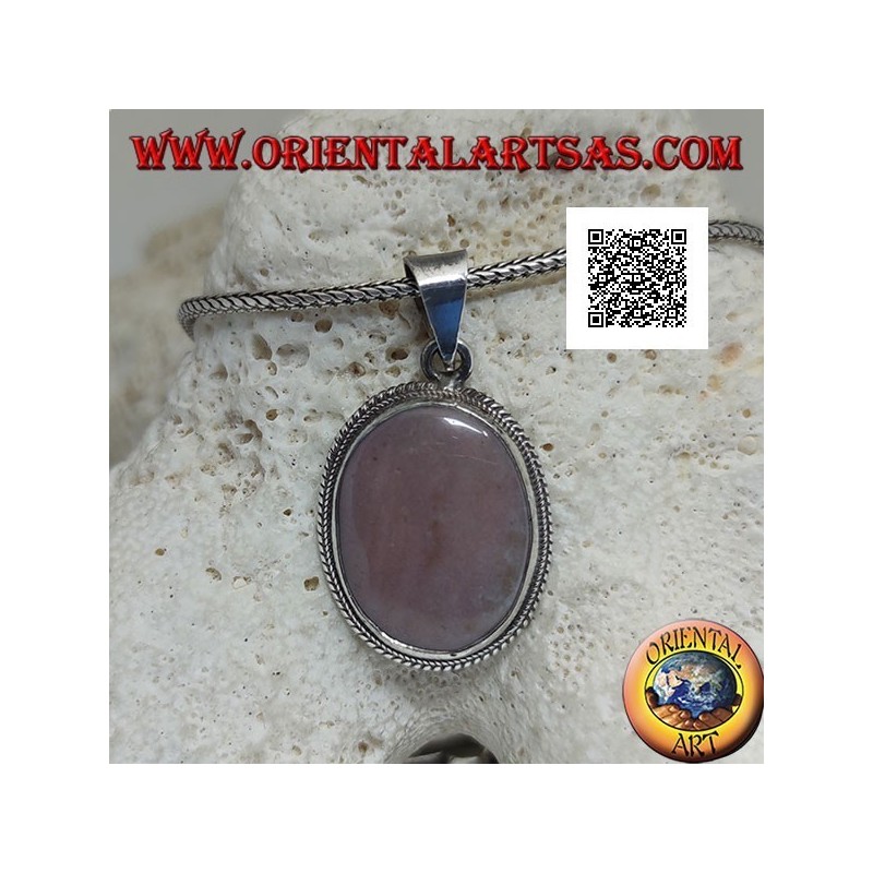 Pendentif en argent avec rhodonite (Tanzanie) ovale entouré de tissage