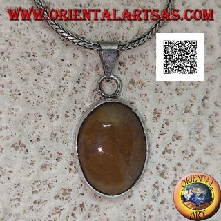 Silberanhänger mit ovalem Cabochon Tiger Jaspis mit glattem Rahmen