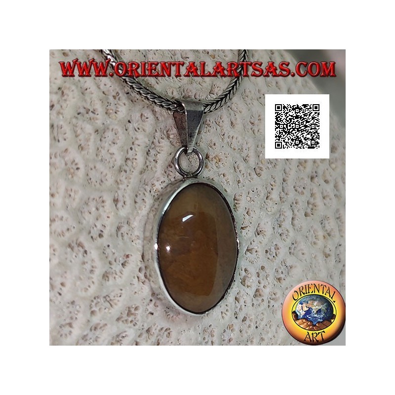 Ciondolo in argento con diaspro tigre ovale a cabochon con cornice liscia