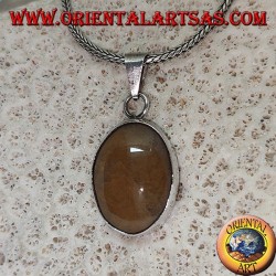 Silberanhänger mit ovalem Cabochon Tiger Jaspis mit glattem Rahmen