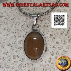 Pendentif en argent avec jaspe tigre cabochon ovale avec cadre lisse