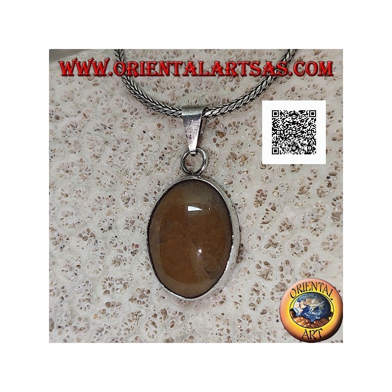 Ciondolo in argento con diaspro tigre ovale a cabochon con cornice liscia