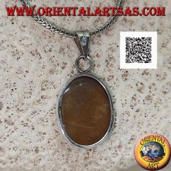 Silberanhänger mit ovalem Cabochon Tiger Jaspis mit glattem Rahmen