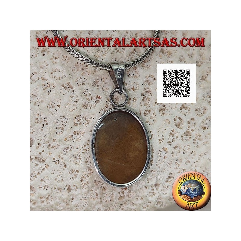 Pendentif en argent avec jaspe tigre cabochon ovale avec cadre lisse