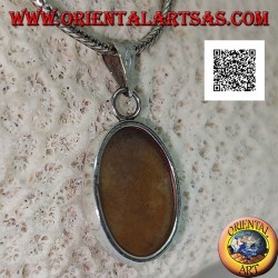 Pendentif en argent avec jaspe tigre cabochon ovale avec cadre lisse