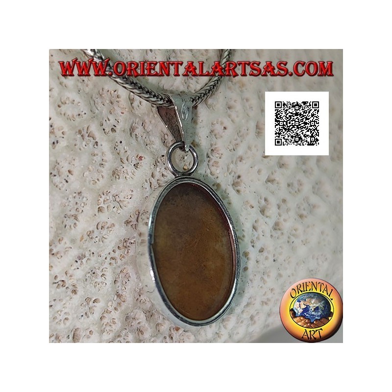 Pendentif en argent avec jaspe tigre cabochon ovale avec cadre lisse