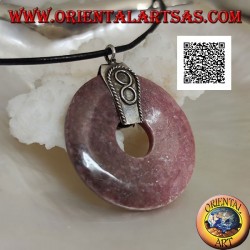 Pendentif en rhodonite tanzanienne en forme de beignet de 35 mm. avec crochet en argent et infini en relief