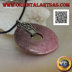 Pendentif en rhodonite tanzanienne en forme de beignet de 35 mm. avec crochet en argent et infini en relief
