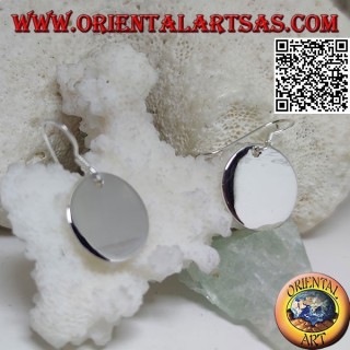 Silver pendant earrings with smooth and flat round plate