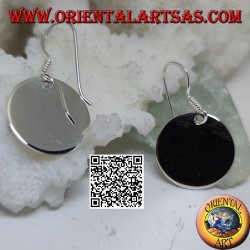 Silver pendant earrings with smooth and flat round plate