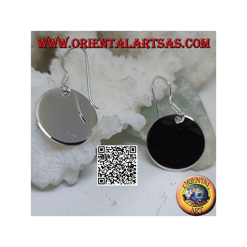 Pendientes colgantes de plata con placa redonda lisa y plana