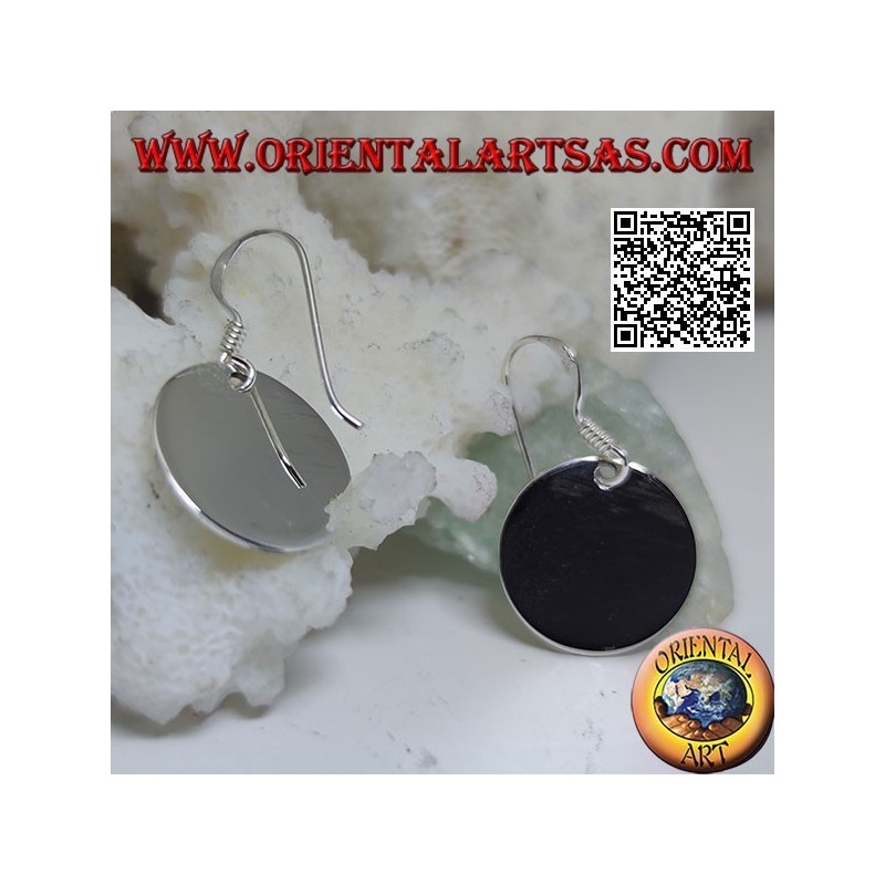 Silver pendant earrings with smooth and flat round plate